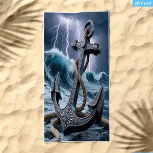 Maritime Anchor Pattern Beach Towel, Ultra-fine Fiber Material, Multiple Specifications Available, Single-sided Color, Ideal for Beach & Bathroom Use, Quick-drying & Soft, Add a Dramatic Nautical Vibe to Your Leisure Time
