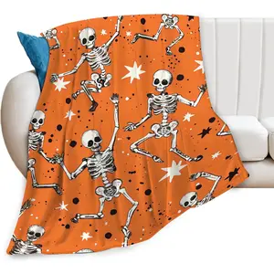 Halloween Skull Blanket Gothic Dancing Skeleton Throw Blankets Plush Cozy Flannel Fleece Ultra Soft Fuzzy Party Blanket for Girls Men Women Boy Kids Adult 50"X40"
