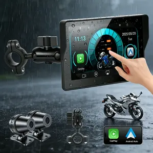 【FOZETOP】Motorcycle CarPlay Dash Cam Screen, 5-inch Sunlight Readable Waterproof & Portable, Wireless CarPlay & Android Auto, Handlebar Quick Mount, Touchscreen with Front/Rear Dual Cameras & Reverse View, Helmet Bluetooth, Siri & Google Voice Control