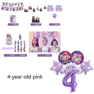 46 Pieces Pink Birthday Party Decoration Set, Anime Hunting Girl Inspired Happy Birthday Backdrop Banner,Various Sizes Of Balloons,Various Cute Decorations, Cake-Topper,  4/5/6/7Years Old Cartoon Birthday Decoration, Perfect Gift For Fans.