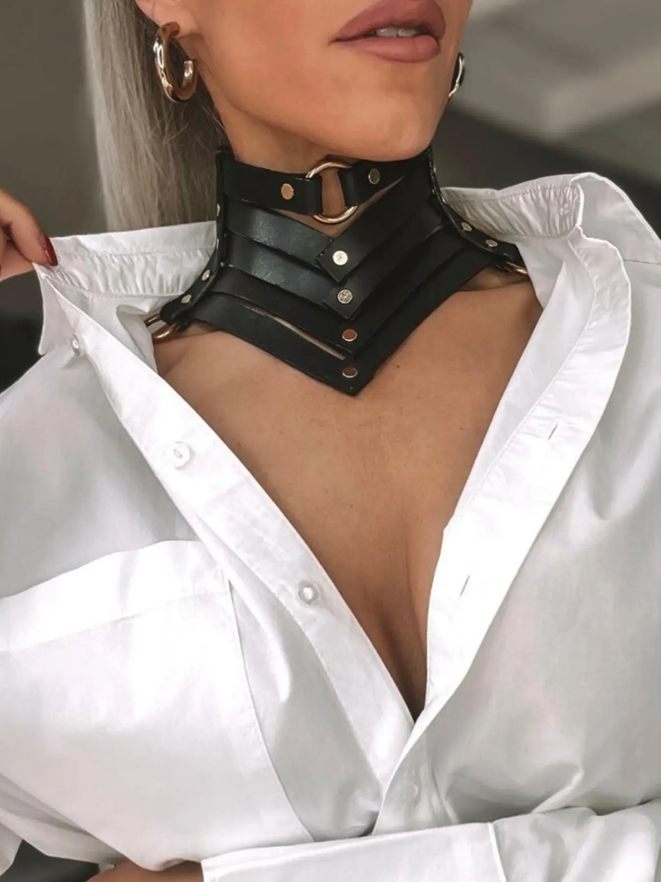 Women's Punk Style PU Leather Choker Necklace, Stackable Clavicle Chain, Halloween Dark Gothic Role Play Accessory, All Season Fashion Costume Prop, Adjustable Choker, Gothic Witch Jewelry