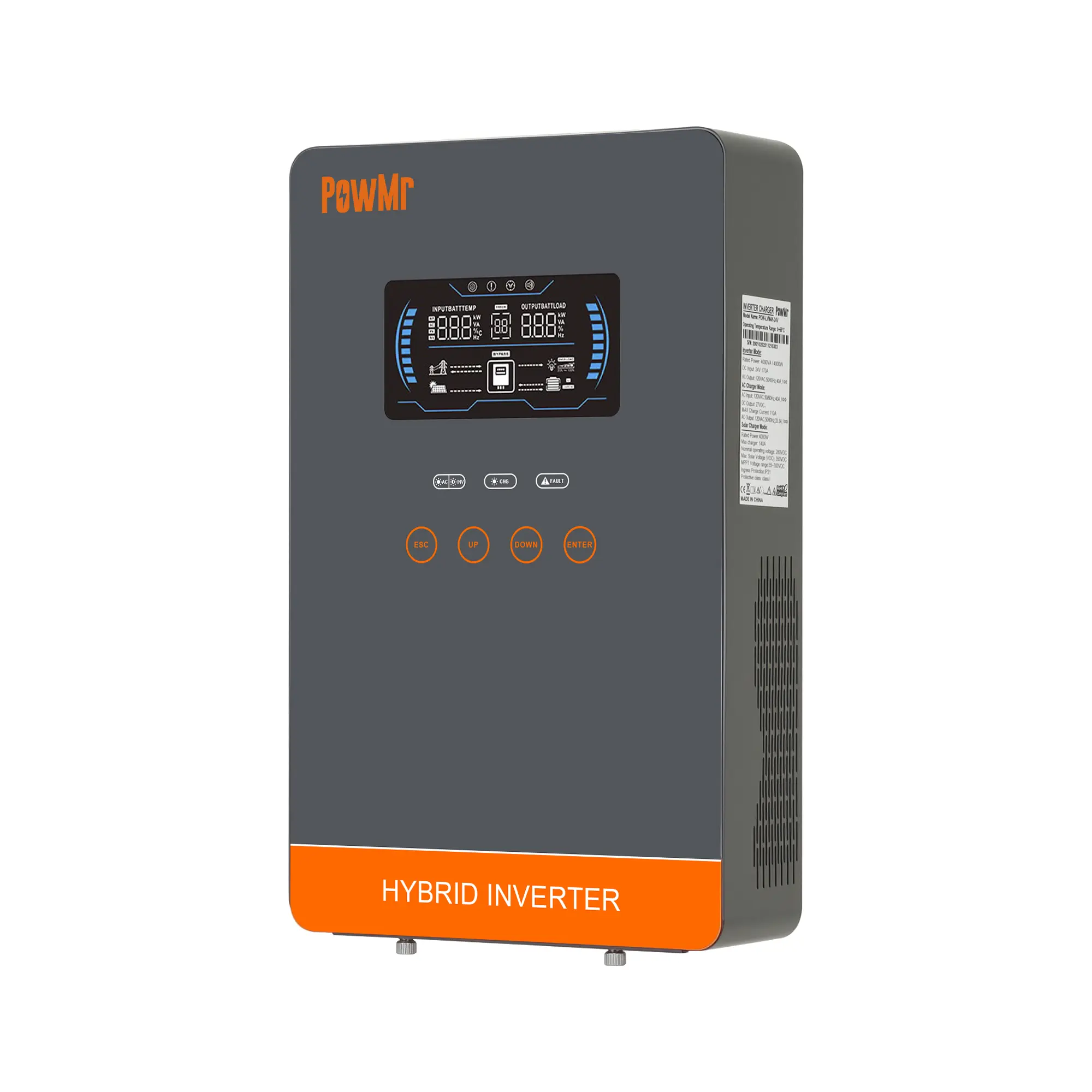 PowMr 4000W 24V Hybrid Solar Inverter - 110V Off Grid, 140A MPPT Solar Charge Controller, 350V Max PV, LCD Display, Home Emergency Use for Flooded Lead-Acid, Vented Sealed Gel, NiCd, Lithium Batteries