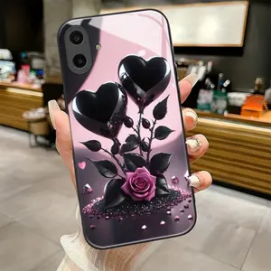 Ebony - Heart Rose pattern Black Frame Glass Protective Phone Case suitable for Samsung Galaxy A07 A03 CORE A04 A05 A05S 4G A06 5G new model Individual Design,So Cool Phone Case,Is Suitable for Every Holiday Gift