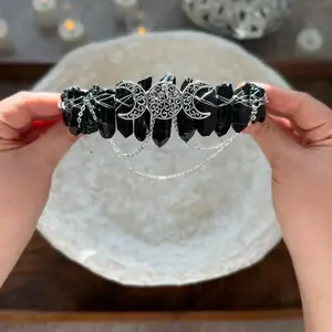 Triple Moon Crystal Crown Handmade Crystal Tiara Headpiece for Festivals Rituals Bridal Wear Gift Celestial Beauty Witchy Goddess Style