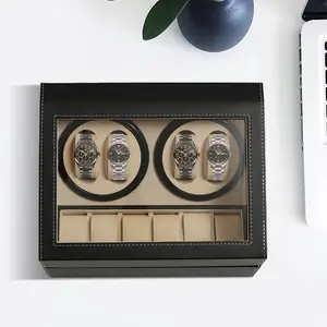 CNCEST Automatic Watch Winder for 10 Watches Bidirectional Rotation Glass Display Case PU Leather Interior Storage Organizer Gift for Men & Women
