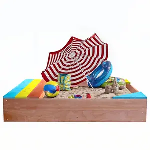 Children's Wooden colorful Sandbox, Sandpit, 5-8 years Kids Wood Playset with a storage box for Outdoor Backyard, 47.25"L x47.25"W x 7.87"H,Golden Red