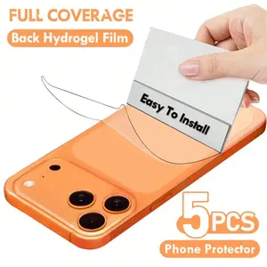 5 Pack Back Hydrogel Film Screen Protector for iPhone 17 Air/17/16/15/14/13/12/11/Pro Max/Pro/Plus/Mini/16e/XR/X/XS/XS MAX,Featuring Anti-Scratch And Anti-Fingerprint Properties,Full Coverage,Smooth Touch,Bubble-Free,Easy to Install