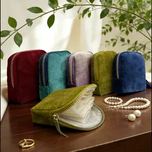 2026 TikTok-Style Travel Jewelry Bag Portable Velvet Organizer with 5 Compartments Satin Lining Tassel Zipper Elegant Roll Case for Rings Bracelets Necklaces Compact for Travel