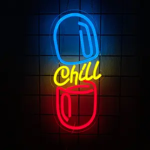 Chill Neon Sign Chill Themed LED Light for Bars,Tattoo Shops,Cool Home Decor Retro Gothic Decoration Ideal Gift for Nightclubs and Alternative Style Enthusiasts,USB Powered Easy Hanging