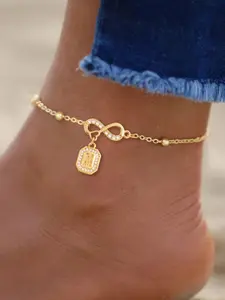 Stainless Steel Letter Initial Infinity Symbol Anklet, Trendy Contemporary Look Women's Rhinestone Beaded Foot Chain for All Seasons