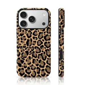 Leopard Print Phone Case for iPhone 17 Pro Max 16 Plus 15 14 13 12 11 & Samsung Galaxy S26 Ultra S25 FE S24 S23 All Models Double-Layer TPU Shockproof Protective Cover Gold Black