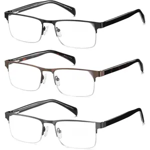 3 Pack Blue Light Blocking Reading Glasses for Men Eyeglasses Metal Half Frame Readers for Men 1.5