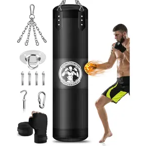 Punching Bag for Adults, 4FT PU Heavy Boxing Bags with Chain Ceiling Hook, Hanging Boxing Bag for Kickboxing Muay Thai Karate Judo Taekwondo  Gym , Unfilled