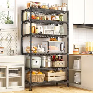 【Height-adjustable】Raybee 4-7 Tier Wire Storage Shelves, Metal Shelving Organizer for Storage, Load 800-1200LBS, Heavy Duty Shelving Unit, Adjustable Pantry Shelf for Bathroom, Kitchen, Garage