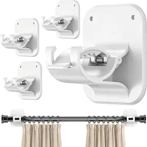 No Drill Curtain Rod Brackets - 20LB, 4 Pack Self Adhesive Curtain Rod Holder, Peel and Stick Wall Hooks, Renter Friendly Upgrades  Apartment, Kitchen, Bathroom, Dorm, Living Room and RV