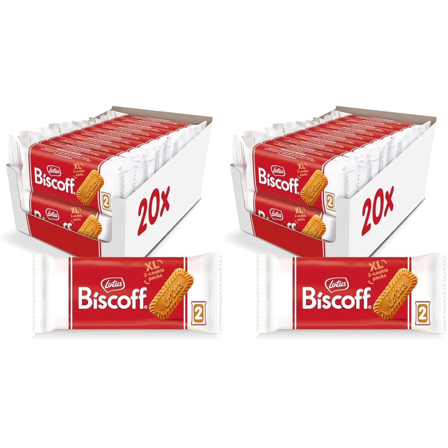 Lotus Biscoff Cookies, Caramelized Biscuit Cookie Snack, Dispenser Box (20 sleeves of 2 extra large cookies) Vegan, 0.9 Ounce (Pack of 20)