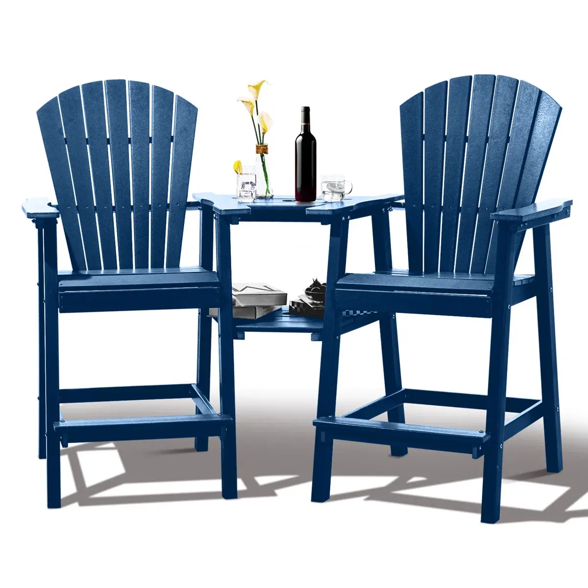 FOOWIN Tall HDPE Adirondack Barstool- Waterproof, Colorfast Indoor-Outdoor Chairs with Built-In Double Connecting Tray, Weather-Resistant for Deck, Lawn, Outdoor Dining Compatible,home decor,camping essentials