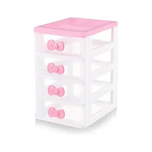 1 piece 4-layer drawer style plastic storage box - pink bow handle desktop storage box, suitable for storing office supplies, cosmetics, and handmade items, making it an ideal choice for home, office, and dormitory organization