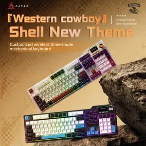Ajazz AK35I V4 Full-Size Wireless Mechanical Gaming Keyboard - USB Rechargeable, Rotary Knob, Smart Screen Numeric Keypad, Customizable Creamy Design, Ideal for Esports & Office Use, Christmas Gift Option, Usb Rechargeable Keyboard