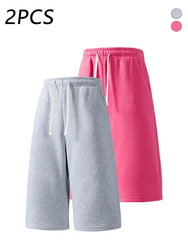 2-pack men’s summer casual athletic shorts, 7/8 length, loose straight fit, skin-friendly breathable fabric