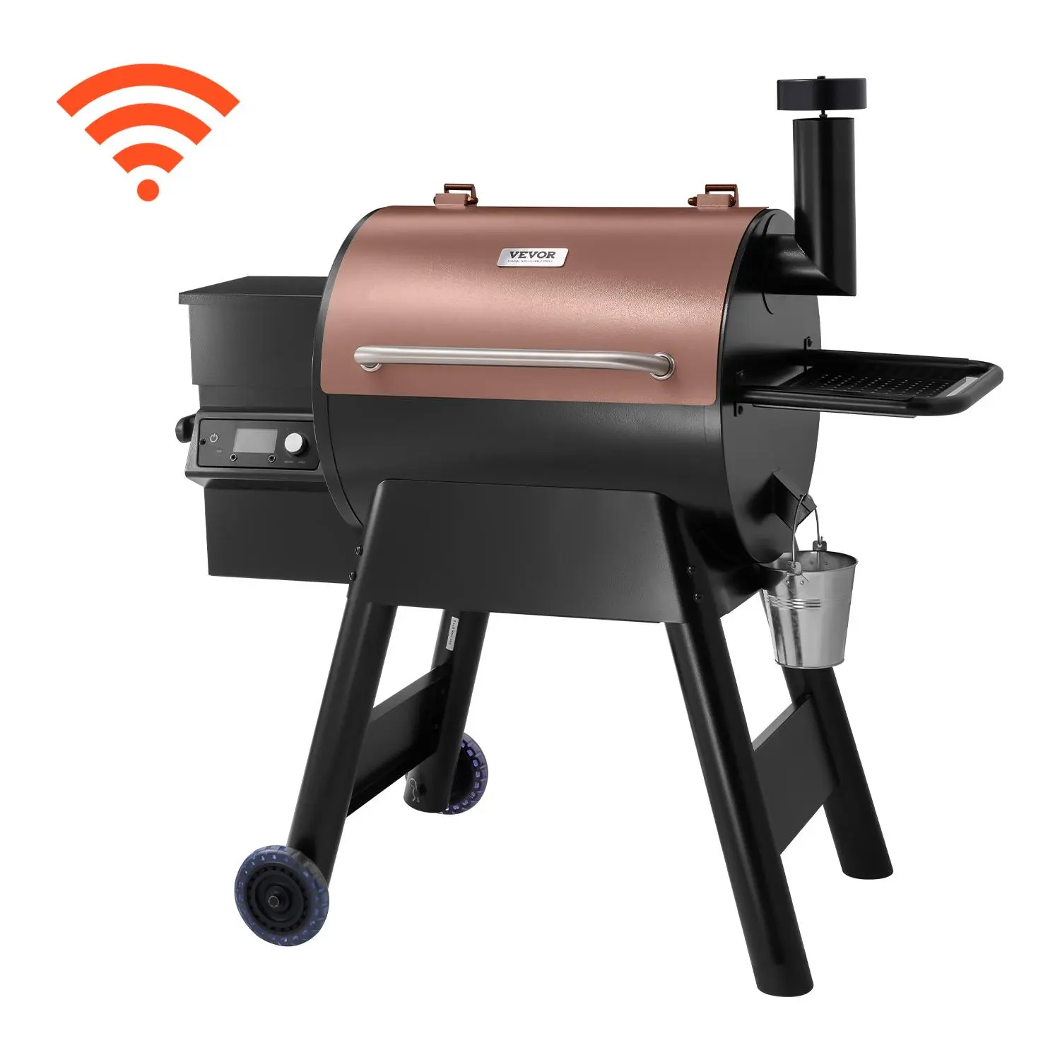 【SummerFinds】VEVOR Carbon Steel Wood Pellet Grill Smoker - 8-in-1 Barbecue Grill Outdoor Cooking Equipment, 575 sq in Cook Area, WiFi-App Control, LCD Screen Controller, Meat Probe, 500°F Max Temp for Camping Grilling BBQ