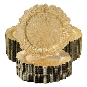 13" Gold Charger Plates Set of 96/48/24/12, Plastic Reef Plate Chargers Bulk, Round for Dinner Plates, Table for Wedding Decor
