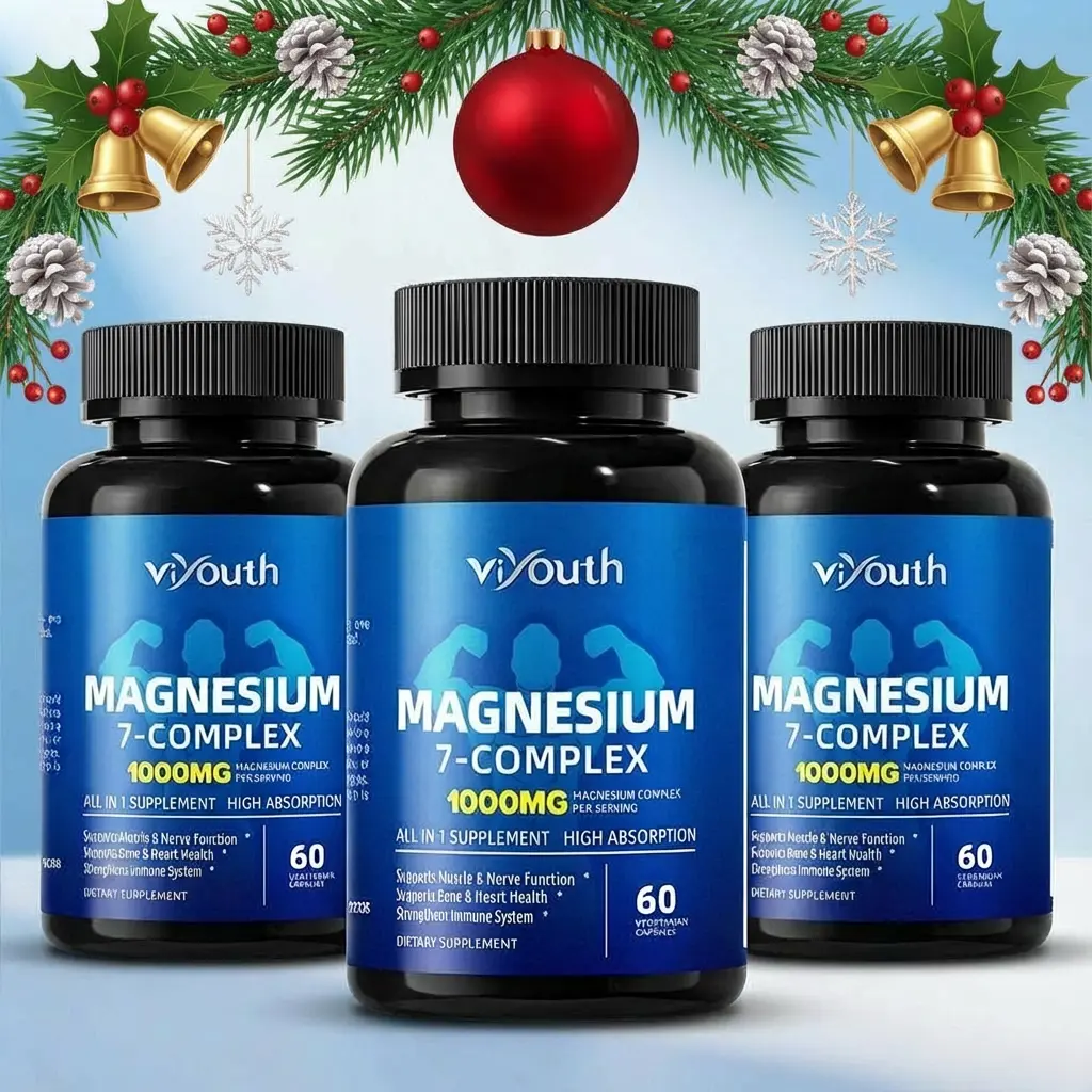 Viyouth 3-Bottle Magnesium Glycinate Dietary Supplement Pack - 1000mg 7-Type Multi-Mineral Supplement with Zinc, Sugar-Free, Lactose-Free, Vegetarian, 3rd Party Tested for Relaxation, Digestive Health, Metabolism Support