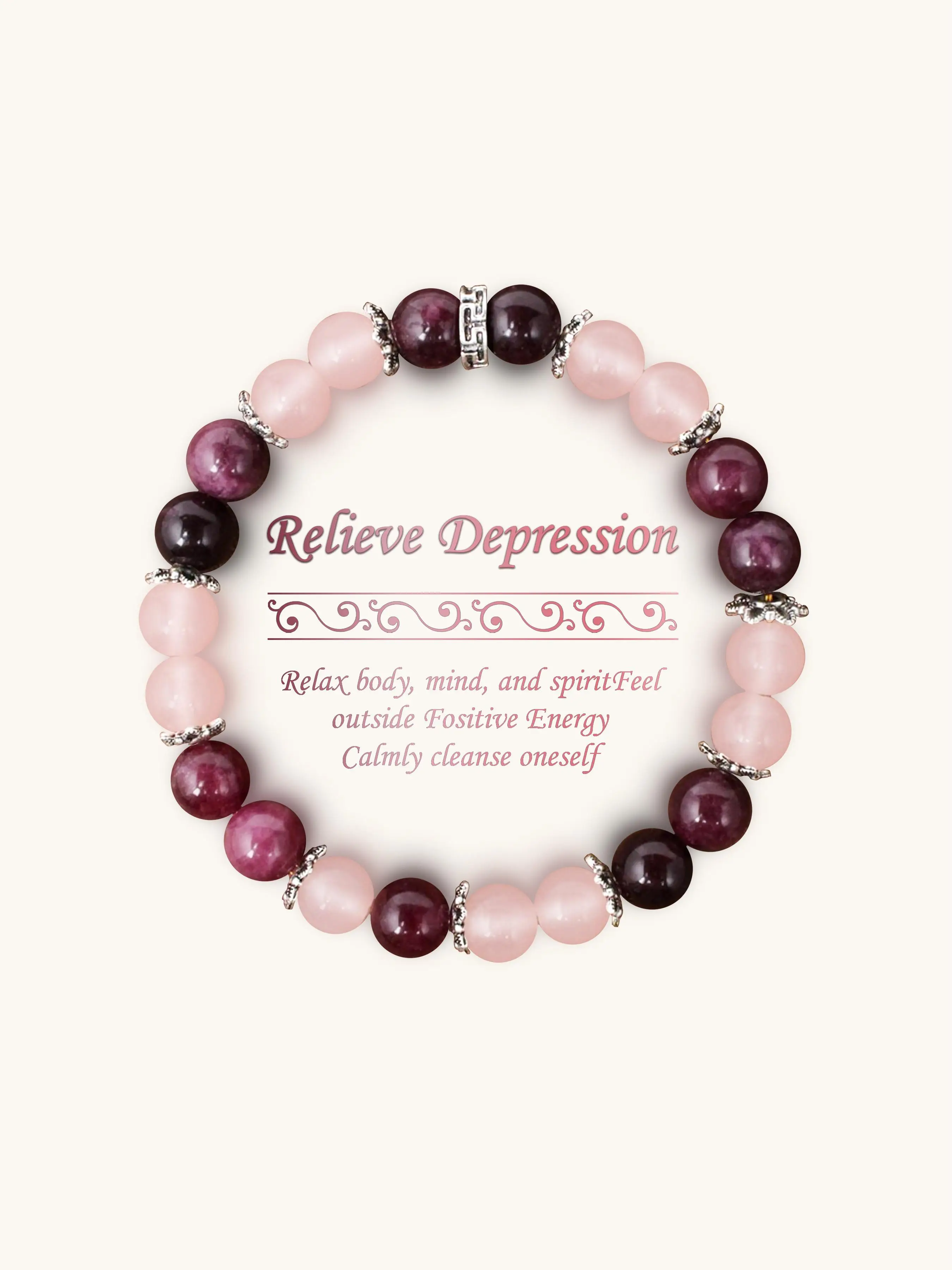 Handmade Rose Quartz Beaded Bracelet, Relief Bracelet, Fashionable Stone Beaded Bracelet for Women & Men, Trendy All-match & Exquisite Jewelry for Bir
