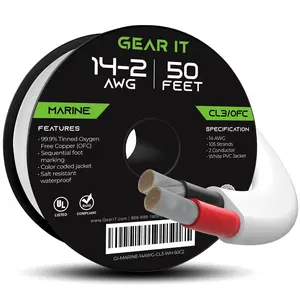 GearIT 14/2 AWG OFC Marine Speaker Cable - Tinned Copper Wire, 50 Feet, UL Listed, Waterproof, Saltwater Resistant, CL3 Rated