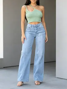 Ladies retro fashion light wash jeans women's bottoms