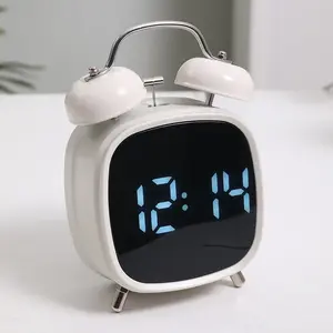 Creative High Volume Metal Alarm Clock LED Clock, Digital Alarm Clocks, Multi-Function with Temperature, Two Alarms, Plug-In and Battery Powered, Ideal for Students, Home Decor