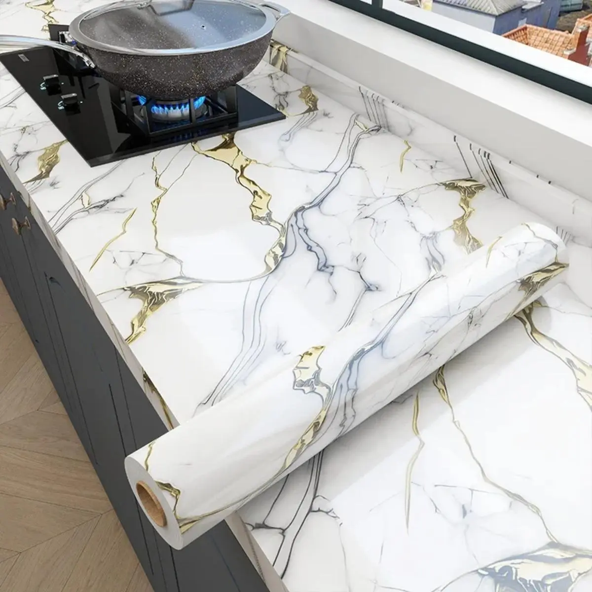 1 Roll Peel-and-Stick Marble Pattern Wallpaper - Waterproof, Oil-Resistant DIY Decorative Sticker for Kitchen Countertops, Bathroom | Kitchen Decor, Surface Update for DIY Users, Peel And Stick Wallpaper
