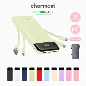 Charmast Ultra-Slim 10000mAh Portable Charger with Built-in Cables 6-Output & 3-Input Fast Charging External Battery Pack Power Bank for Smartphones Tablets USB-C Devices Travel Ready Airline Approved