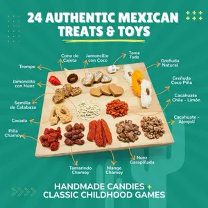 Holiday Basket 24pcs - Nuestra Nostalgia Surtido de Dulces: Jamoncillos, cocos, grenudas, chamoy y cajeta