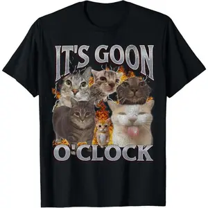 Gooning O'clock Funny Cat Meme Bootleg Graphic T-Shirt, Adult Graphic Pure Cotton Shirt, Gift T-shirt Fabric Menswear casual cotton streetwear