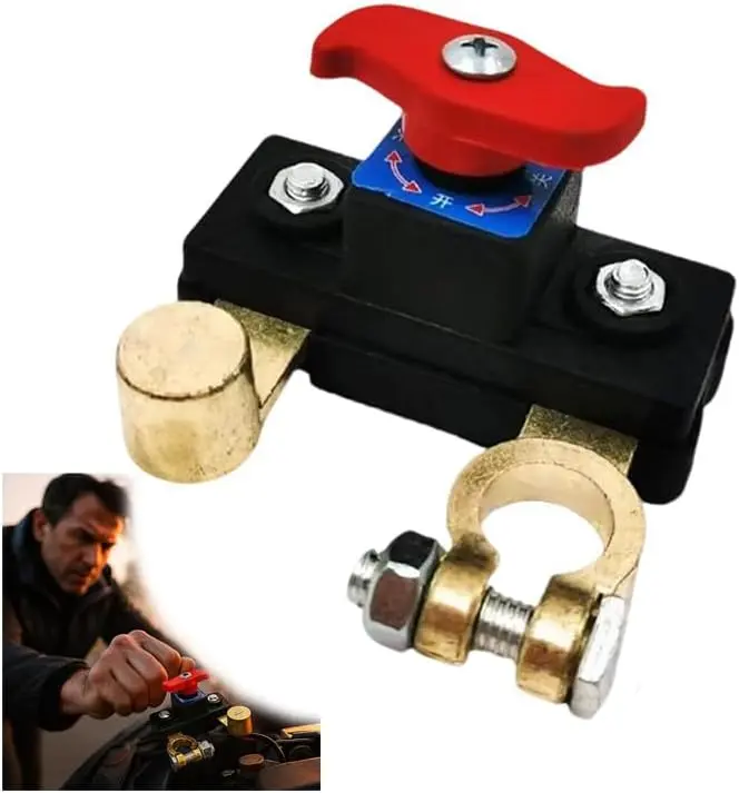 VAYWET Manual Lever Car Battery Cut-Off Switch Clamp, 12V/24V Universal Top Post Quick Connect Disconnect Isolator, Copper Metal Terminals, Flame-Retardant Cover, Automatic Manual Circuit Leak Protector for Car, Truck, Boat