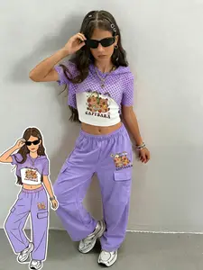 3-Piece Girls Fashion Set, Complete Outfit, Hooded Jumper + Tank Top + Sporty Pants, Capibara Cartoon Print, Perfect for Outdoor Activities