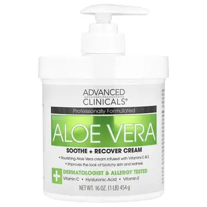 Advanced Clinicals Aloe Vera, Soothe + Recover Cream, 16 oz (454 g)