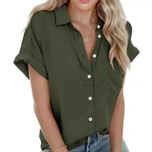 ZEAGOO DealsForYouDays  Women Short Sleeve Shirts V Neck Button Down Summer Tops Collared Work Blouses with Pockets