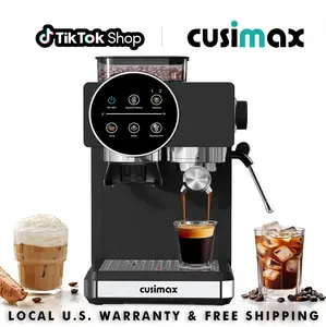 CUSIMAX 20-Bar Compact Semi-Automatic Espresso Coffee Maker with Built-in Grinder, Milk Frother Steam Wand, 60oz Removable Water Tank, Removable Parts, 1350W Fast Heat, US Plug, Ground Coffee Compatibility for Home Baristas