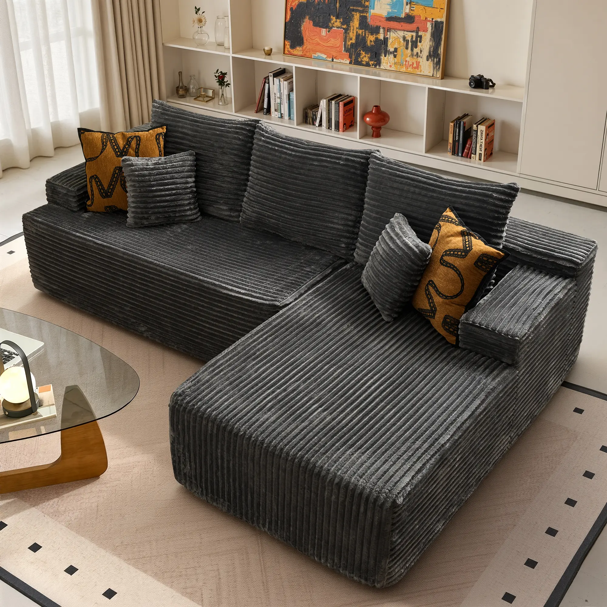 97" Grey L-Shaped Sofa Right Chaise