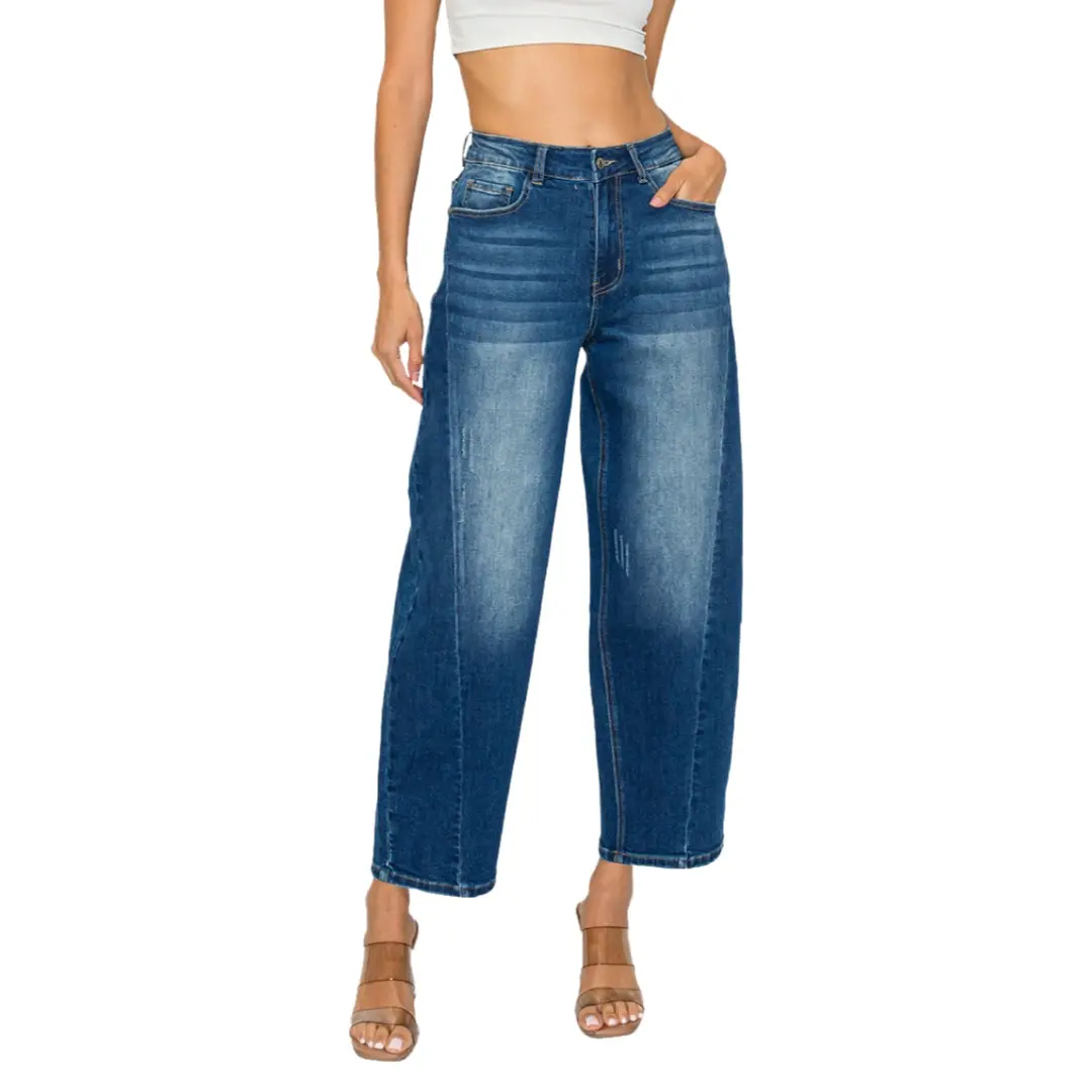 PREJEAN Womens High Rise Curved Barrel Jeans Super Stretch Denim Pants 28 Inseam Ankle-Length Jeans All-Season Comfort