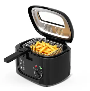 KEINVE 1500W Electric Deep Fryer with Adjustable Temperature Control, 2.5L Non-Stick Basket & Viewing Window, Folding Handle and Locking Cover for Easy Storage