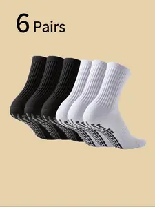 6 Pairs Youth Anti-Slip Soccer Socks, Shock Absorbing Terry Bottom Sports Basketball Socks, Non-Slip Mid-Calf, Sweat-Wicking Breathable Athletic Socks