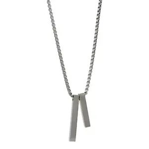 Custom double bar minimalist necklace, personalized laser engraved name pendant for men and women