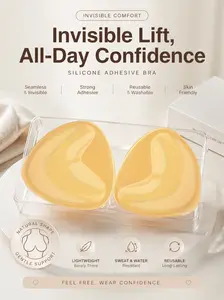 Triangle Silicone Breast Pads, Double Sided Adhesive Breast Lift Inserts, Waterproof Sweatproof for Bikinis Wedding Summer Dresses, Fits A-D Cups All-Day Secure Stay | FREE Bonus 10pc Flower Nipple Covers!