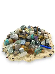 Gem Mining Bucket - 1 Gallon - 18+ Types of Rough Stones Including Desert Rose Pyrite Quartz Jasper Agate & Add-On Items Like Amethyst Druze Cluster