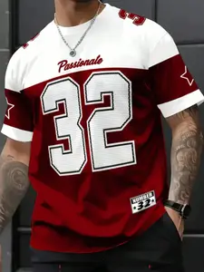 Men's American Football Style Short Sleeve, Stylish Jersey, Block, Large Size 32 Design, Loose Trendy Fit, Streetwear/sport Training, Sports Jersey, Training Shirt