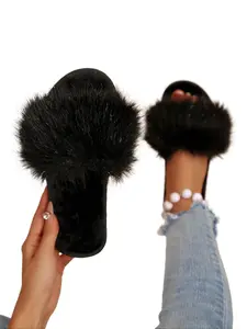 Women's Plush Home Slippers with Comfortable Faux Fur Lining, Elegant Open Toe Design for Indoor Outdoor Wear, Perfect for Family & Casual