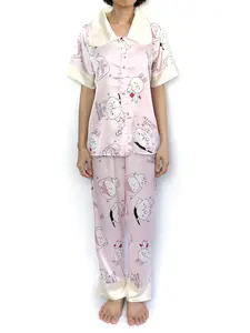 Pink Cartoon Peter Pan Collar Pajama Set